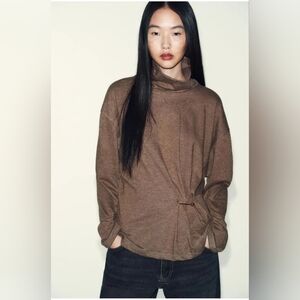 NWT Zara Soft Cowl Neck Top In Taupe Brown